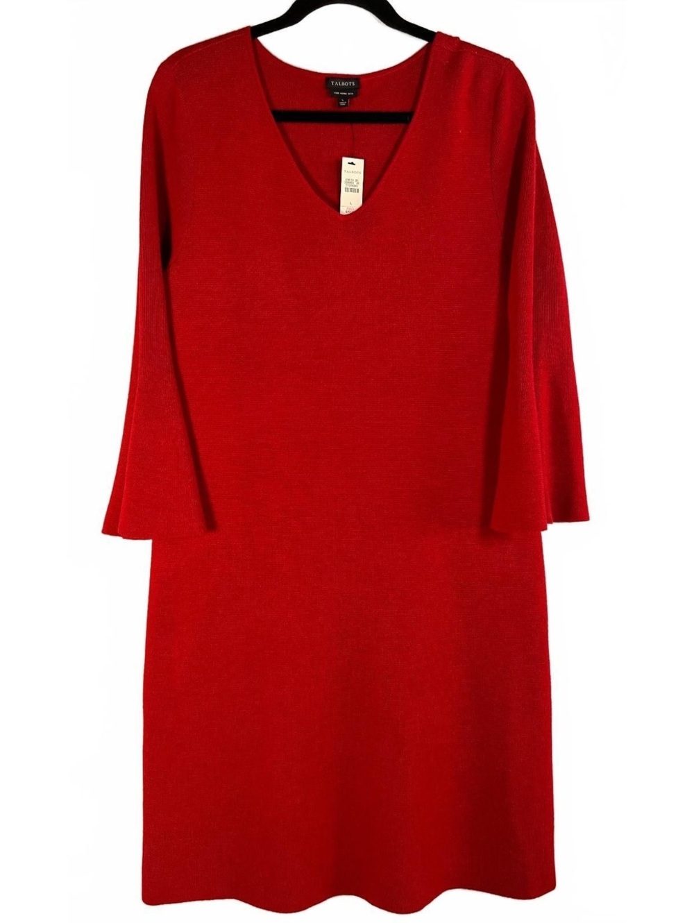 Talbots Red Pure Merino Wool Long Sleeve Dress Size L New